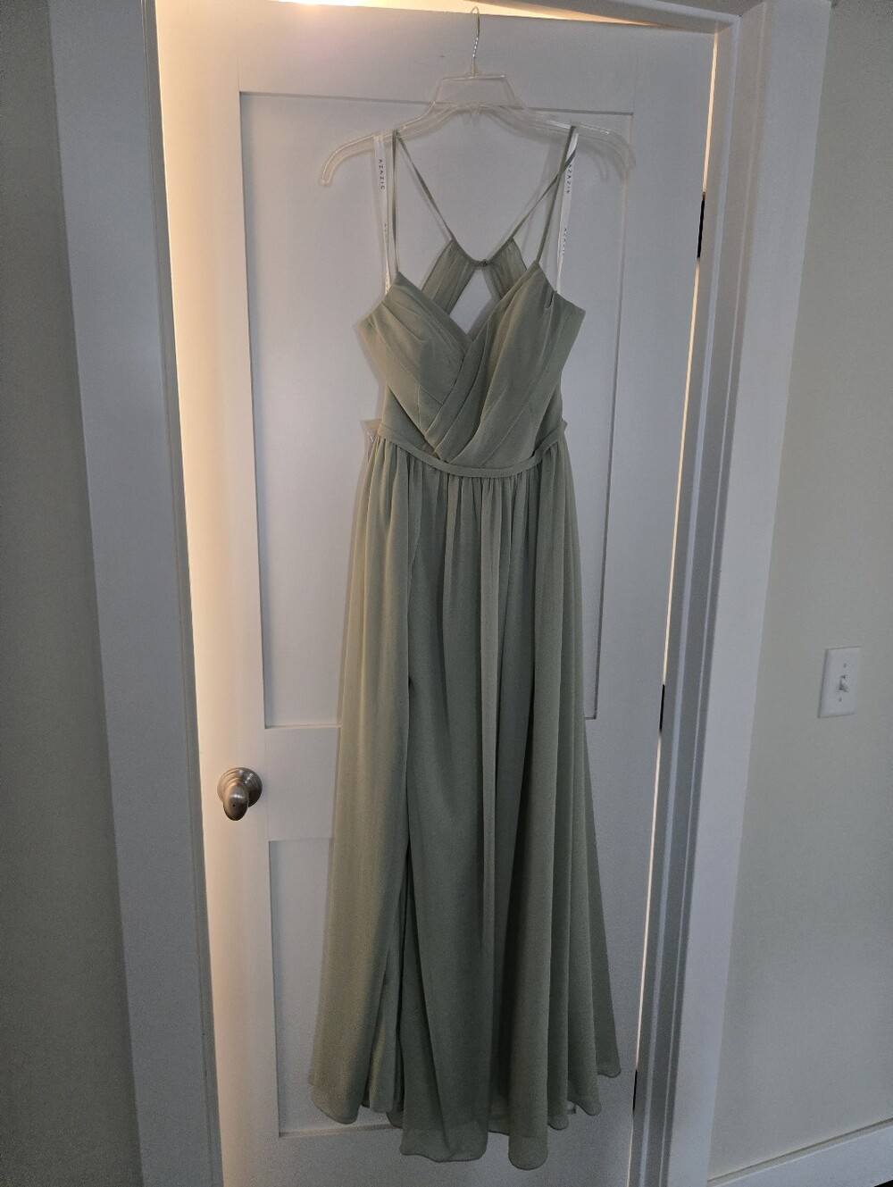 Azazie Sage Green Crisscross-Back Maxi Dress